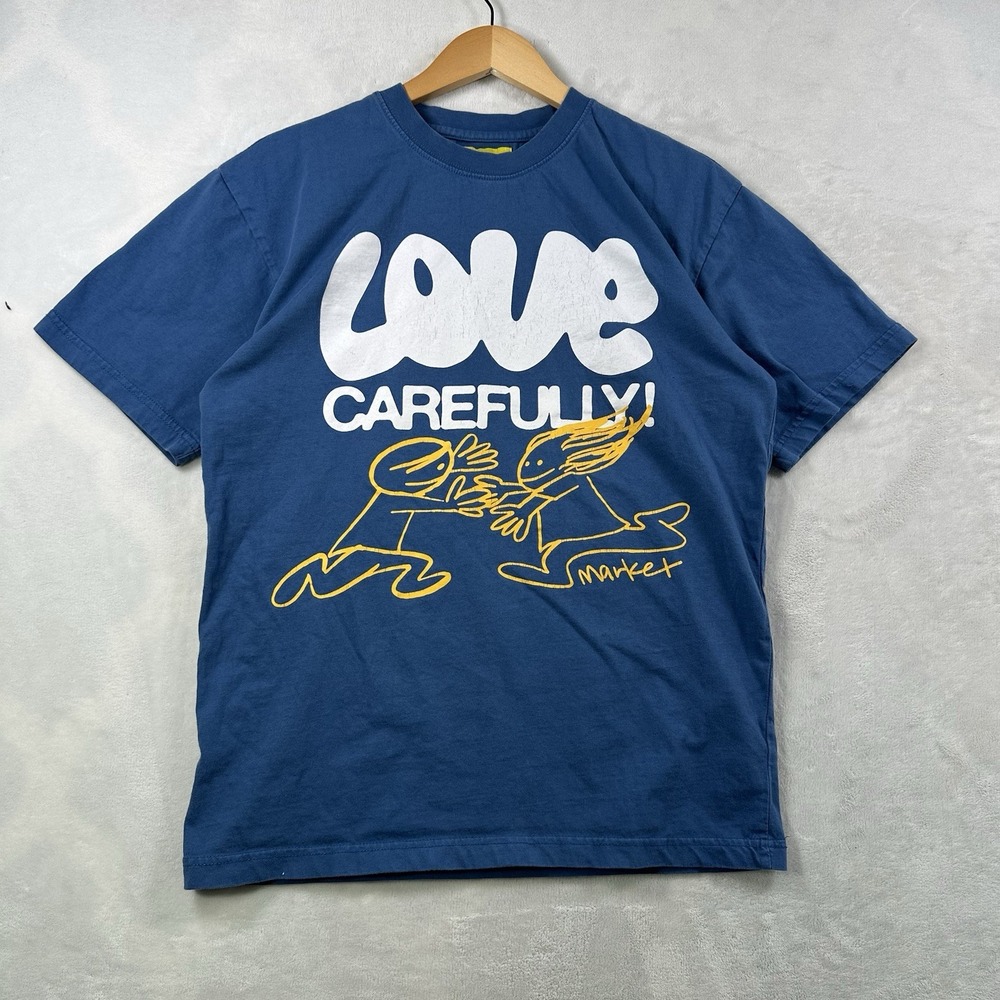 Market Love Carefully Blue Tee Size M